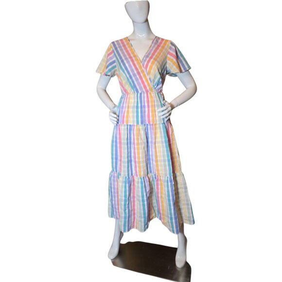 J CREW Faux Wrap Rainbow Colorful Gingham Dress sz 6 LNWOT - Picture 1 of 9